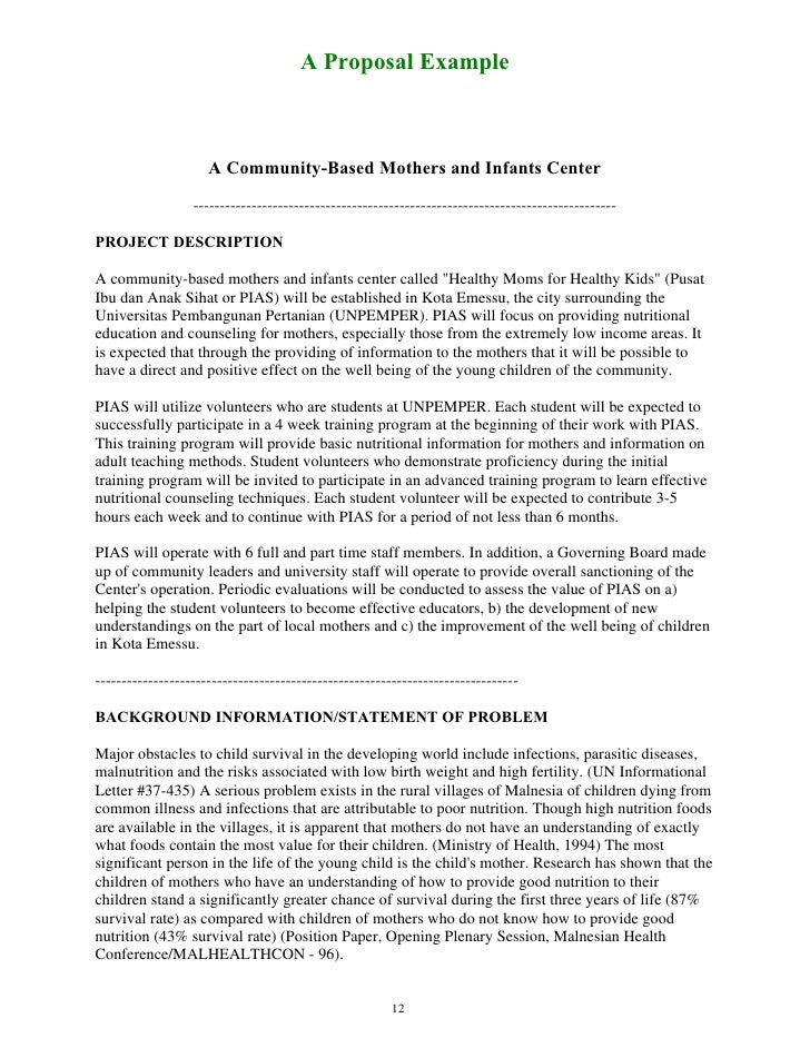 Example Of Community Service Project Proposal Free Essays
